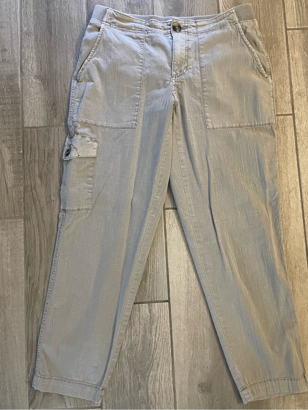 Sonoma utility pants Sz 4, slightly cropped, olive green/taupe porkchop pockets